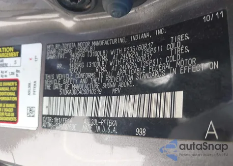 2012 Toyota Sienna Le 8 Passenger из США, поврежденный, VIN 5TDKA3DC4CS010219